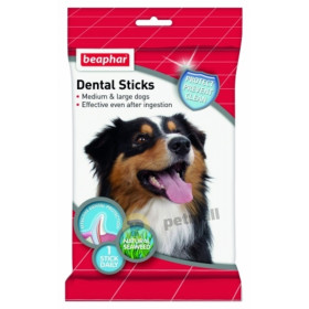 Лакомства за здрави зъби Beaphar Dental Sticks Medium & Large - 7 броя със спирулина и зелен чай 